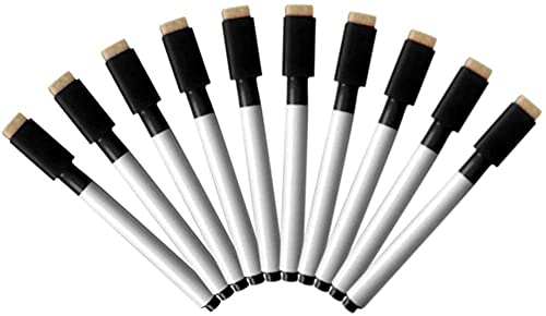 Whiteboard-Stifte - wiederbeschreibbare Whiteboard-Marker, trocken abwischbar, mit Radiergummi, schwarz, 10 StückDauerhaft von U-M