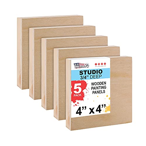 U.S. Art Supply 10,2 x 10,2 cm Birke Holz Farbgießtafel, Studio 1,9 cm tiefe Wiege (5 Stück) – Künstler Holz Wandleinwände – Malerei gemischte Medien Handwerk Acryl Öl Aquarell Encaustic von U.S. Art Supply