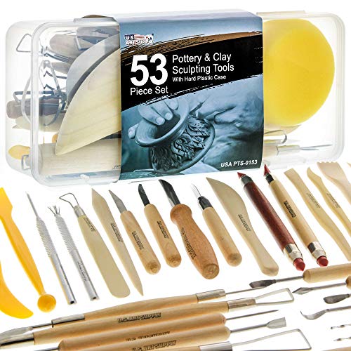 U.S. Art Supply 53-teiliges Modellierwerkzeug-Set für Töpferei und Ton, mit Aufbewahrungsbox aus Hartplastik von U.S. Art Supply