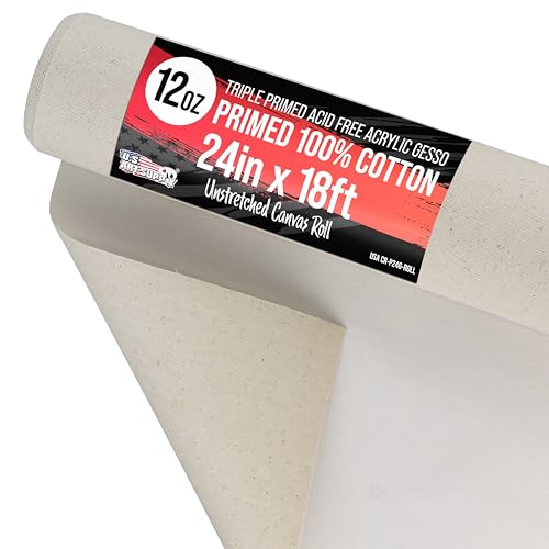 U.S. Art Supply Leinwandrolle, ungedehnt, 100% Baumwolle, 340 g dreifach grundiertes Gesso, säurefrei, Profi-Künstlerqualität, Öl- und Acrylmalerei, Wandbild-Hintergrund, Schnittgröße von U.S. Art Supply