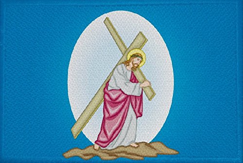 U24 Aufnäher Jesus mit Kreuz blau Fahne Flagge Aufbügler Patch 9 x 6 cm von U24