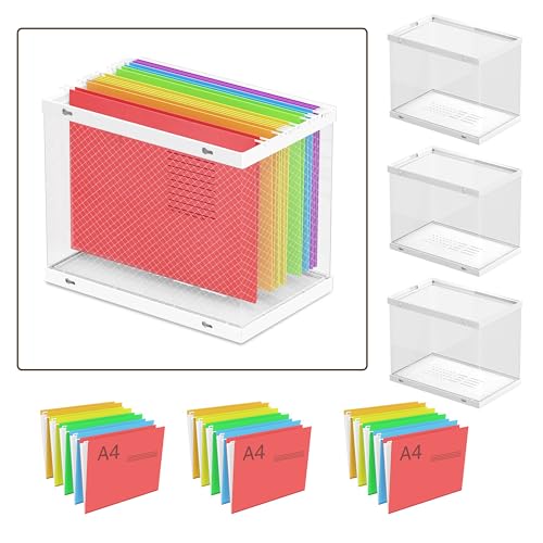 UAK Aufbewahrungsbox aus Kunststoff mit 15 Hängemappen, tragbarer Aktenordner, passend für A4-Größe, 3 Stück von UAK