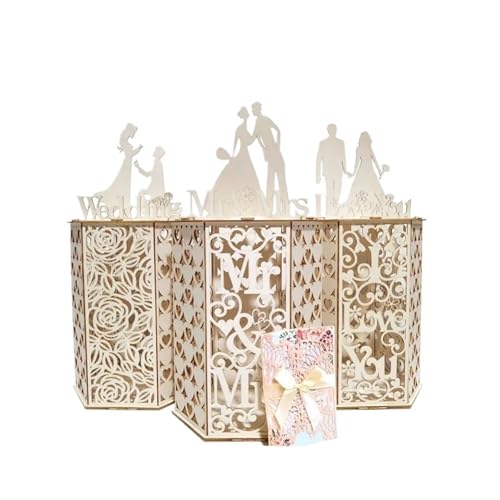 UALXPAO Kartenbox Hochzeit 1PC Hochzeit Karte Box Holz Box Halter for Hochzeiten Geburtstag Empfang Geld Karte Erhalt Box for Event Party liefert(02 (No Cards)) von UALXPAO