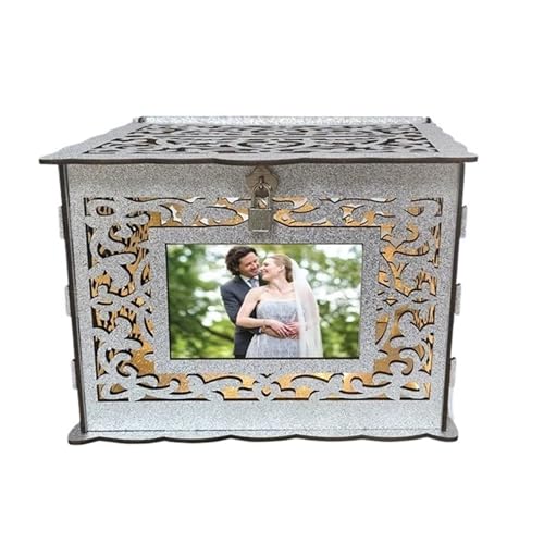 UALXPAO Kartenbox Hochzeit Hochzeitskartenbox for den Hochzeitsempfang. Glitzernde Kartenboxen aus Holz mit Kartenschildschloss und Kartenboxhalter mit Lichterkette von UALXPAO