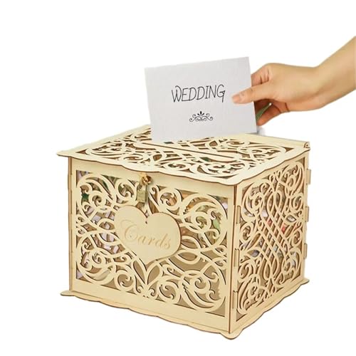 UALXPAO Kartenbox Hochzeit Hochzeitskartenboxen aus Holz mit Schloss, hohl, Mr. & Mrs. Blumenmuster, Umschlag, Schild, Karte, Holzbox, DIY, rustikales Hochzeitszubehör(W04) von UALXPAO