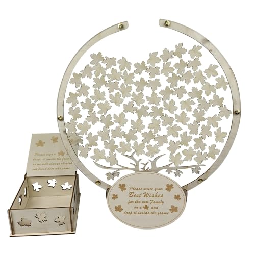 UALXPAO Kartenbox Hochzeit Hölzerne Gästeboxen mit 60/80 Stück Ahornblättern, Nachrichtenbox for die besten Wünsche, DIY-Souvenirs, Ornamente, Hochzeit, Empfang, Dekoration(80 pieces) von UALXPAO