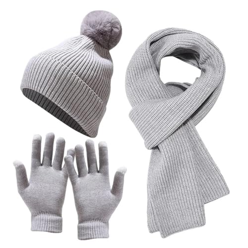 UALXPAO Mütze und Schal Set Damen Damen Mütze, Schal, Handschuhe, Winterhandschuhe, Latzmütze mit Dicker Wolle, hält warm, Halstuch, Mütze, Kälteschutz-Set(Gray) von UALXPAO