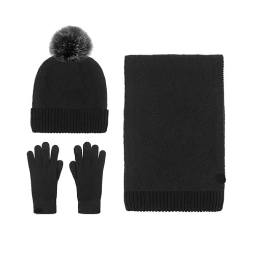 UALXPAO Mütze und Schal Set Damen Einfarbige Wolle Warme Mütze Schal Handschuhe Dreiteiliges Set for Männer Und Frauen Herbst Winter Wind Kalt Wollknäuel Gepolstert Weich Stricken(Color 1) von UALXPAO