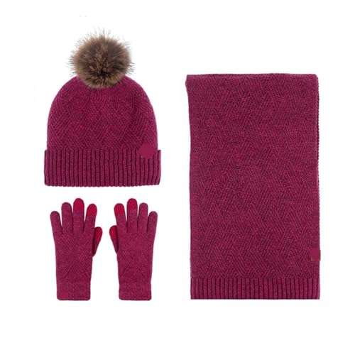 UALXPAO Mütze und Schal Set Damen Einfarbige Wolle Warme Mütze Schal Handschuhe Dreiteiliges Set for Männer Und Frauen Herbst Winter Wind Kalt Wollknäuel Gepolstert Weich Stricken(Color 11) von UALXPAO