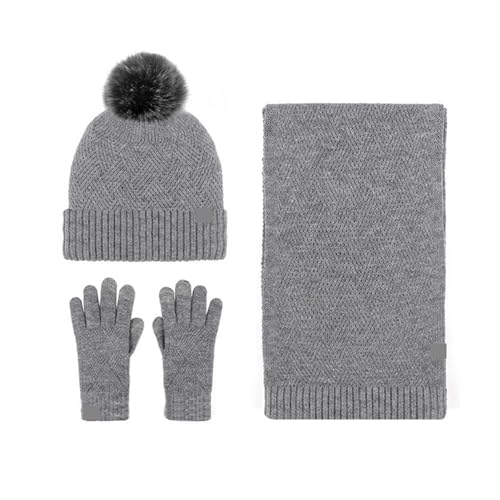 UALXPAO Mütze und Schal Set Damen Einfarbige Wolle Warme Mütze Schal Handschuhe Dreiteiliges Set for Männer Und Frauen Herbst Winter Wind Kalt Wollknäuel Gepolstert Weich Stricken(Color 2) von UALXPAO