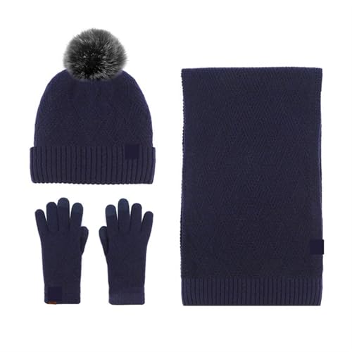 UALXPAO Mütze und Schal Set Damen Einfarbige Wolle Warme Mütze Schal Handschuhe Dreiteiliges Set for Männer Und Frauen Herbst Winter Wind Kalt Wollknäuel Gepolstert Weich Stricken(Color 3) von UALXPAO