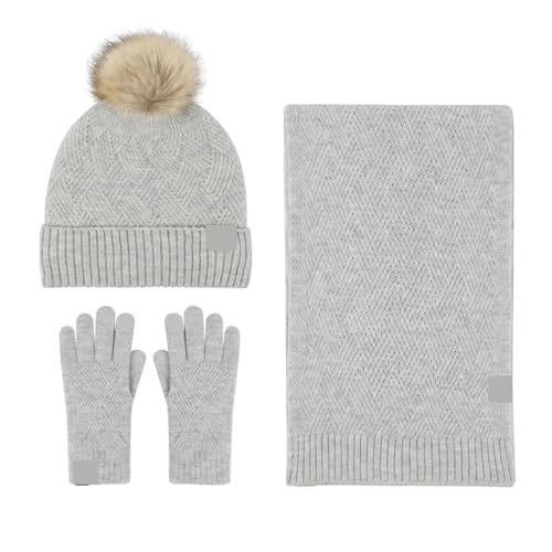 UALXPAO Mütze und Schal Set Damen Einfarbige Wolle Warme Mütze Schal Handschuhe Dreiteiliges Set for Männer Und Frauen Herbst Winter Wind Kalt Wollknäuel Gepolstert Weich Stricken(Color 4) von UALXPAO