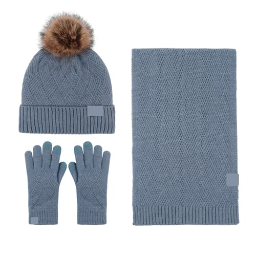 UALXPAO Mütze und Schal Set Damen Einfarbige Wolle Warme Mütze Schal Handschuhe Dreiteiliges Set for Männer Und Frauen Herbst Winter Wind Kalt Wollknäuel Gepolstert Weich Stricken(Color 5) von UALXPAO