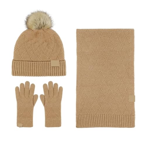 UALXPAO Mütze und Schal Set Damen Einfarbige Wolle Warme Mütze Schal Handschuhe Dreiteiliges Set for Männer Und Frauen Herbst Winter Wind Kalt Wollknäuel Gepolstert Weich Stricken(Color 6) von UALXPAO