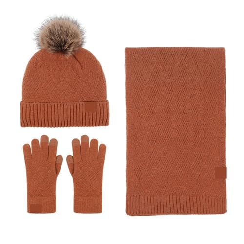 UALXPAO Mütze und Schal Set Damen Einfarbige Wolle Warme Mütze Schal Handschuhe Dreiteiliges Set for Männer Und Frauen Herbst Winter Wind Kalt Wollknäuel Gepolstert Weich Stricken(Color 7) von UALXPAO