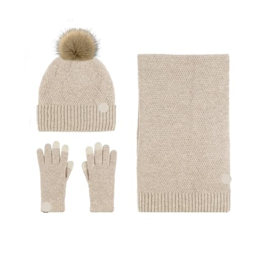 UALXPAO Mütze und Schal Set Damen Einfarbige Wolle Warme Mütze Schal Handschuhe Dreiteiliges Set for Männer Und Frauen Herbst Winter Wind Kalt Wollknäuel Gepolstert Weich Stricken(Color 9) von UALXPAO