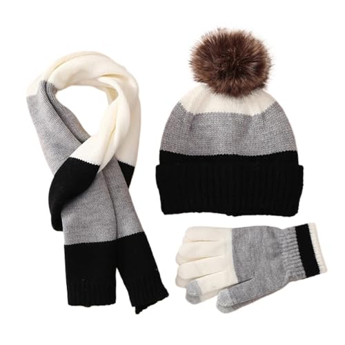 UALXPAO Mütze und Schal Set Damen Handschuhe Schal Hut Set Winter Warm Anzug Plus Wolle Verdickt Strickmütze Handschuhe Und Schal Hut Set(Black) von UALXPAO