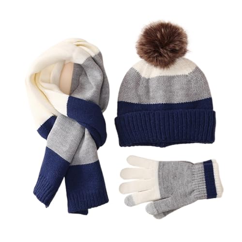 UALXPAO Mütze und Schal Set Damen Handschuhe Schal Hut Set Winter Warm Anzug Plus Wolle Verdickt Strickmütze Handschuhe Und Schal Hut Set(Blue) von UALXPAO