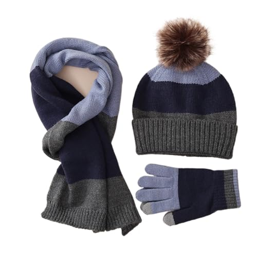 UALXPAO Mütze und Schal Set Damen Handschuhe Schal Hut Set Winter Warm Anzug Plus Wolle Verdickt Strickmütze Handschuhe Und Schal Hut Set(Grey) von UALXPAO