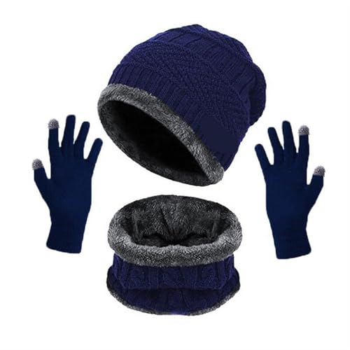 UALXPAO Mütze und Schal Set Damen Winter Männer Frauen Dicke Beanie Hut Strickmütze Winter Cap Beanie Weibliche Wolle Hals Schal Kappe Sturmhaube Maske Motorhaube Hüte Set(3pcs Blue) von UALXPAO