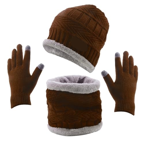 UALXPAO Mütze und Schal Set Damen Winter Männer Frauen Dicke Beanie Hut Strickmütze Winter Cap Beanie Weibliche Wolle Hals Schal Kappe Sturmhaube Maske Motorhaube Hüte Set(3pcs Coffe) von UALXPAO