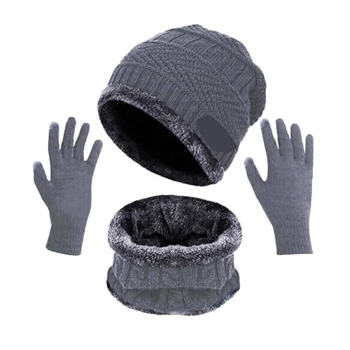 UALXPAO Mütze und Schal Set Damen Winter Männer Frauen Dicke Beanie Hut Strickmütze Winter Cap Beanie Weibliche Wolle Hals Schal Kappe Sturmhaube Maske Motorhaube Hüte Set(3pcs Gray) von UALXPAO