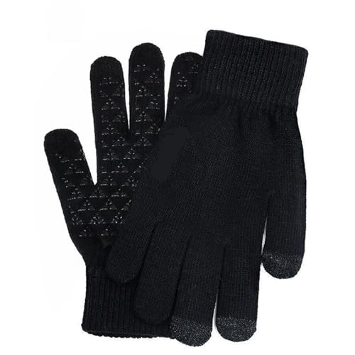 UALXPAO Mütze und Schal Set Damen Winter Männer Frauen Dicke Beanie Hut Strickmütze Winter Cap Beanie Weibliche Wolle Hals Schal Kappe Sturmhaube Maske Motorhaube Hüte Set(Black Gloves) von UALXPAO