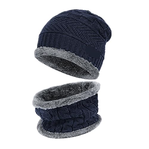 UALXPAO Mütze und Schal Set Damen Winter Männer Frauen Dicke Beanie Hut Strickmütze Winter Cap Beanie Weibliche Wolle Hals Schal Kappe Sturmhaube Maske Motorhaube Hüte Set(Blue Hat-Scarf) von UALXPAO