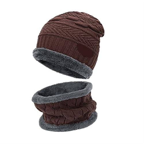 UALXPAO Mütze und Schal Set Damen Winter Männer Frauen Dicke Beanie Hut Strickmütze Winter Cap Beanie Weibliche Wolle Hals Schal Kappe Sturmhaube Maske Motorhaube Hüte Set(Brown Hat-Scarf) von UALXPAO