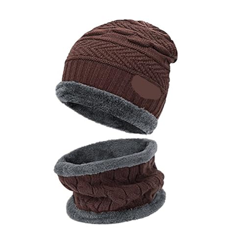 UALXPAO Mütze und Schal Set Damen Winter Männer Frauen Dicke Beanie Hut Strickmütze Winter Cap Beanie Weibliche Wolle Hals Schal Kappe Sturmhaube Maske Motorhaube Hüte Set(Brown Hat-Scarf) von UALXPAO