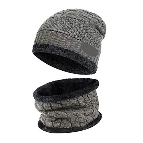 UALXPAO Mütze und Schal Set Damen Winter Männer Frauen Dicke Beanie Hut Strickmütze Winter Cap Beanie Weibliche Wolle Hals Schal Kappe Sturmhaube Maske Motorhaube Hüte Set(Gray Hat-Scarf) von UALXPAO