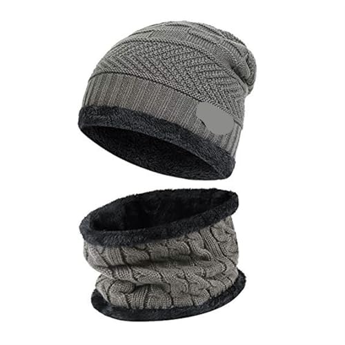 UALXPAO Mütze und Schal Set Damen Winter Männer Frauen Dicke Beanie Hut Strickmütze Winter Cap Beanie Weibliche Wolle Hals Schal Kappe Sturmhaube Maske Motorhaube Hüte Set(Gray Hat-Scarf) von UALXPAO