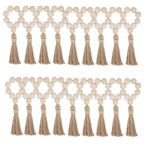 UALXPAO Serviettenringe Holzperle Serviettenringe Girlande mit Quasten Serviettenhalter Hochzeiten Wohnkultur(18PCS) von UALXPAO