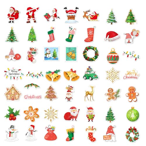 UAMLVCN Aufkleber Weihnachten, 50 Stück Wasserdicht Christmas Stickers Weihnachten Scrapbook Aufkleber - für Kinder DIY Wehinachtsgeschenk Dekoration Wasserflaschen Notebook Kühlschrank von UAMLVCN