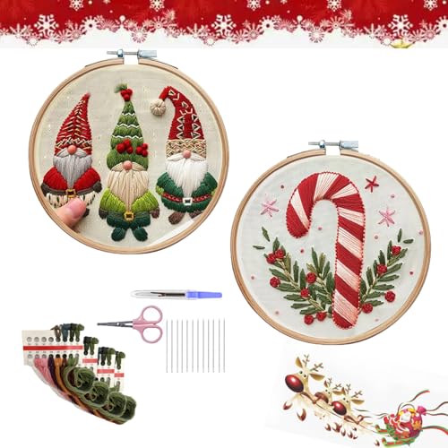 UANACIA Stickerei Set Anfänger Weihnachten, 2pcs Christmas Embroidery Kit, Weihnachts Stickerei Set, DIY Festliches Kreatives Weihnachts Stickset, Stickset für Weihnachtsdekoration von UANACIA