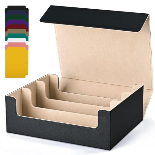 UAONO Karten-Aufbewahrungsbox für Sammelkarten, 1800+ PU-Leder, Commander-Kartendeck-Hülle, Magnetverschluss, Kartenhalter, passend für magische Spielkarten (Schwarz & Gold) von UAONO