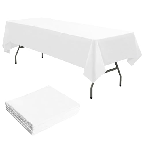 UAPPO 10 Stück Einweg Tischdecke Weiß, wasserdichte Geburtstag Tischdecken, Rechteckig Weisse Kunststoff-Tischdecke für Party, Hochzeit, Grillen,Picknick, Weihnachten 150x280cm von UAPPO