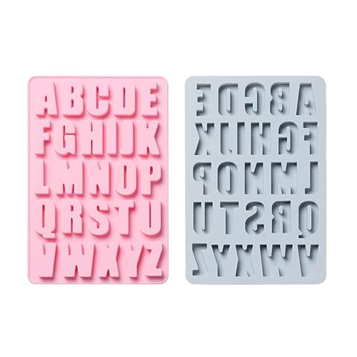 UAPPO 2 Stück Silikonform Buchstaben A-Z,Großbuchstaben Gießformen, Backform für Schokolade und Seife, Epoxidharz Formen, Blau-Grau & Rosa Set, Alphabet Silikonform für DIY und Basteln von UAPPO