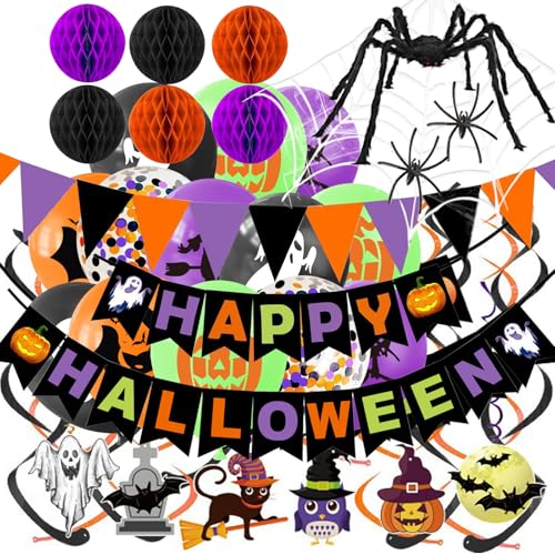 Halloween-Party-Deko-Set mit Riesenspinnen-Set & Banner-Set & 30 Pcs Ballons für Halloween-Dekoration, Innen/Außen-Dekoration, Dekorationen zum Thema Horror von UBETTER