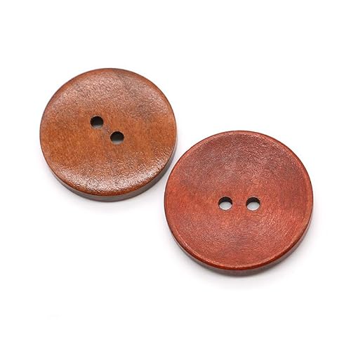 Buttons, Runde Knöpfe aus Naturholz, Ersatzknöpfe aus Holz mit 4 Löchern, Nähknöpfe aus Holz, Kunst, Basteln, Kleidungszubehör(A (Coffee Red),23mm(0.90'') 40Pcs) von UBFSNKVX