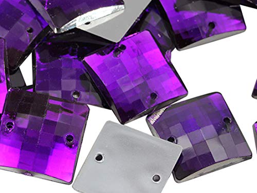 10 mm lila Amethyst CH05 quadratische flache Rückseite zum Aufnähen, Kunststoff-Acryl-Strasssteine mit Löchern zum Nähen, Kleidungsverzierungen, Kostüm-Cosplays, 80 Stück von UBJSFASASND