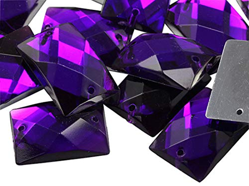 14 x 10 mm, violetter Amethyst, CH05, flache Rückseite, rechteckig, zum Aufnähen, Kunststoff-Acryl-Strasssteine mit Löchern zum Nähen, Kleidungsverzierungen, Kostüm-Cosplays, 70 Stück von UBJSFASASND