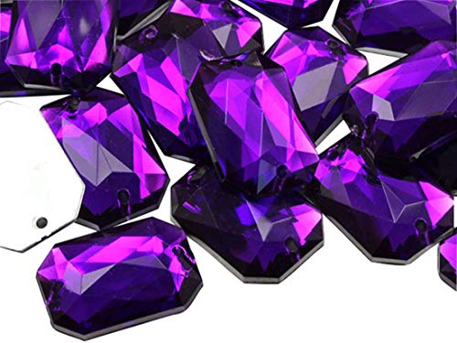 18 x 13 mm, violetter Amethyst, CH05, flache Rückseite, achteckig, zum Aufnähen, Kunststoff-Acryl-Strasssteine mit Löchern zum Nähen, Kleidungsverzierungen, Kostüm-Cosplays, 50 Stück von UBJSFASASND