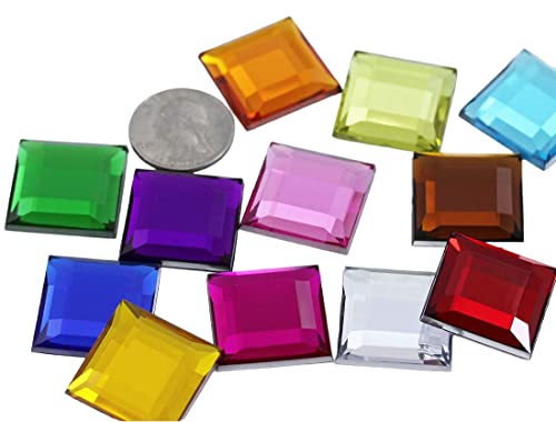 24 mm flache Rückseite Acryl quadratische Edelsteine Strasssteine Cosplay Kostüm Verzierungen – 60 Stück (verschiedene Farben) von UBJSFASASND