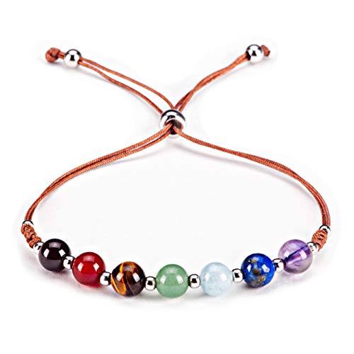 Chakra-Armband aus natürlichem Edelstein, verstellbare Größe, Nylonschnur, 6 mm Perlen, silberfarbene Abstandshalter, 12,7 - 16,5 cm von UBJSFASASND