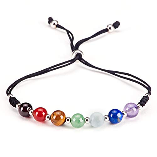 Chakra-Armband aus natürlichem Edelstein, verstellbare Größe, Nylonschnur, 6 mm Perlen, silberfarbene Abstandshalter, 12,7 - 16,5 cm von UBJSFASASND