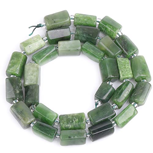 GEM-Inside 27 Stück 8 x 12 mm natürliche grüne Kanada-Jade-Edelsteine facettierte Freiformröhren-Säule Chakra-Perlen für Schmuckherstellung, voller 38,1 cm langer Strang, Energie-Heilstein von UBJSFASASND