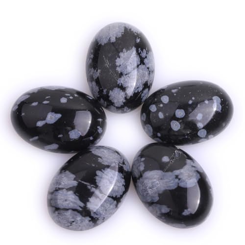 GEM-Inside Schneeflocken-Obsidian-Edelstein Cabochon für Schmuck, Kristall, flache Rückseite, oval, Halbedelstein, 5 Stück, 30 x 40 mm, CAB von UBJSFASASND