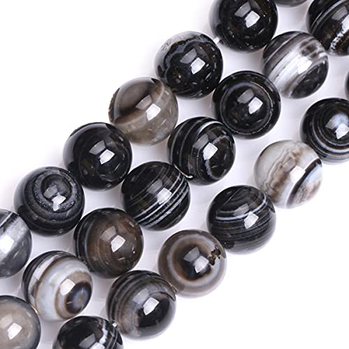 GEM-Inside schwarze Achat-Edelsteine, lose Perlen, natürliche Energie, Power-Perlen für Schmuckherstellung, 16 mm, rund, gebunden, 38,1 cm von UBJSFASASND