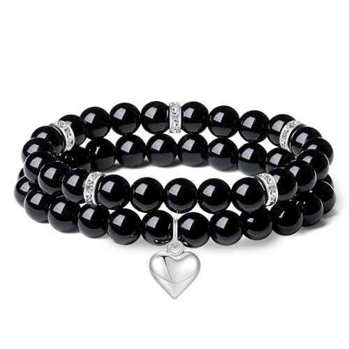 Herz-Armband für Frauen, Heilkristalle, 8 mm, Liebes-Charm-Armband für Frauen, Naturstein, Stretch-Perlen, Armband, Geschenke für Frauen, 2 Stück von UBJSFASASND